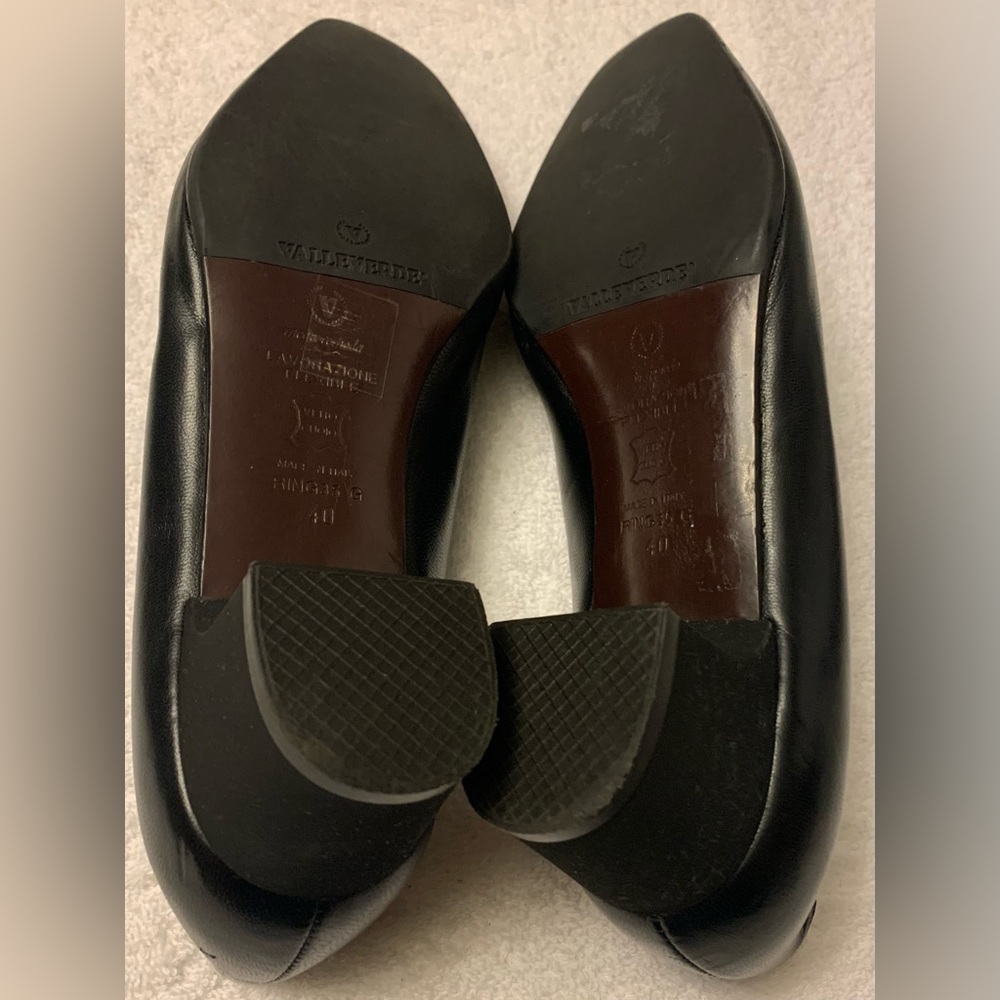 VALLEVERDE Vintage Italian Black Leather Low Heel Pump For Women Size 9.5 - Picture 2 of 6